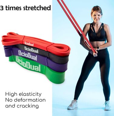 Еспандер гумовий OcioDual Fitnessband Latexband для фітнесу та спорту, червоно-чорно-фіолетово-зелений, опір 7-16 кг