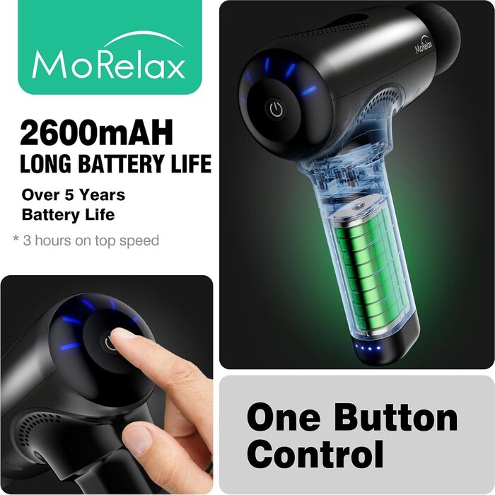 Масажер для м'язів, пістолет для масажу з акумулятором 2500mAh та USB-C, чорний