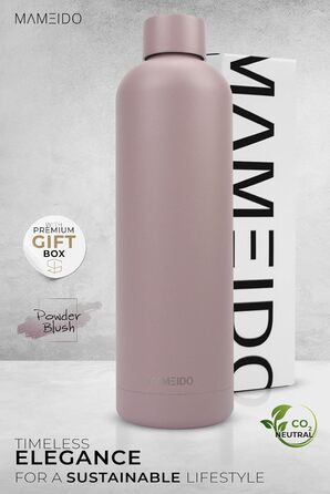 Термос MAMEIDO з нержавіючої сталі 750 мл Powder Blush, ізольована пляшка для напоїв, збереження тепла до 12 годин і холоду до 24 годин, герметична, підходить для газованої води, BPA-free