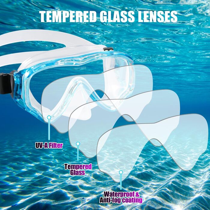 Набір для снорклінгу для дітей HIKOTEY, сухий снорклінг, маска для плавання з антизапотіваючим покриттям, водонепроникні вушні затички, блакитний (B1-Blau 2)