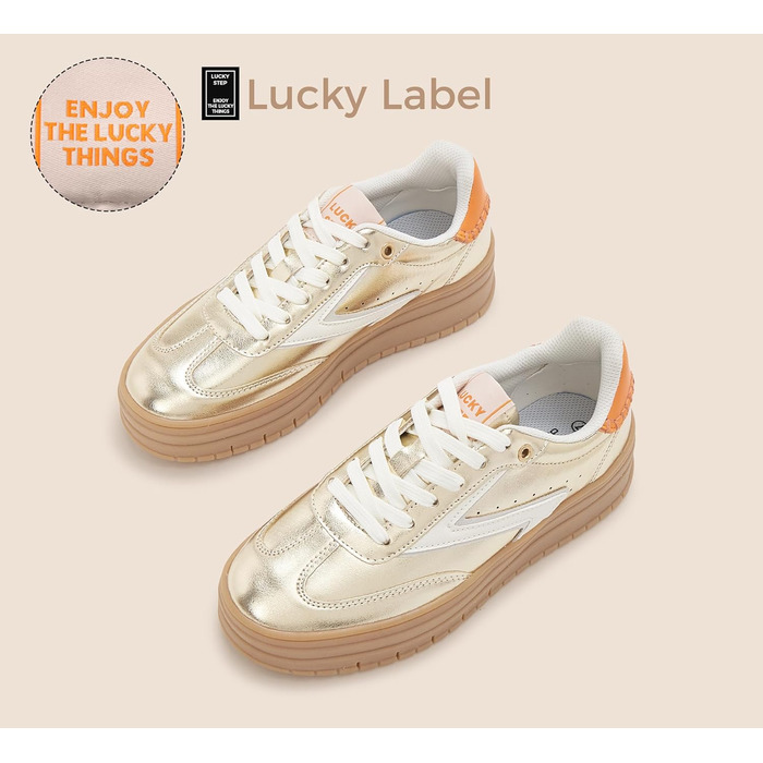 Жіночі туфлі на платформі Lucky Step з замші та гумовою підошвою, золотисті - ретро дизайн для тенісу та повсякденного носіння, 38 EU