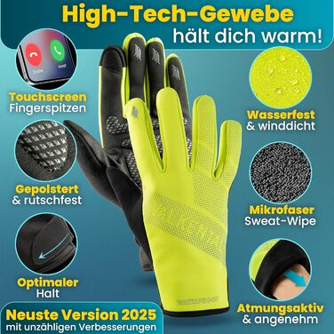 Водонепроникні велосипедні рукавички Vakenta® з ізоляцією 3M | З наповнювачем та зчепленням | Зимові та перехідні рукавички [Чоловічі та жіночі] з функцією сенсорного екрану - GoRider | Для перехідного періоду (до 6°C, 2-шарові) (Жовті, XL, Зима (до -4°C,