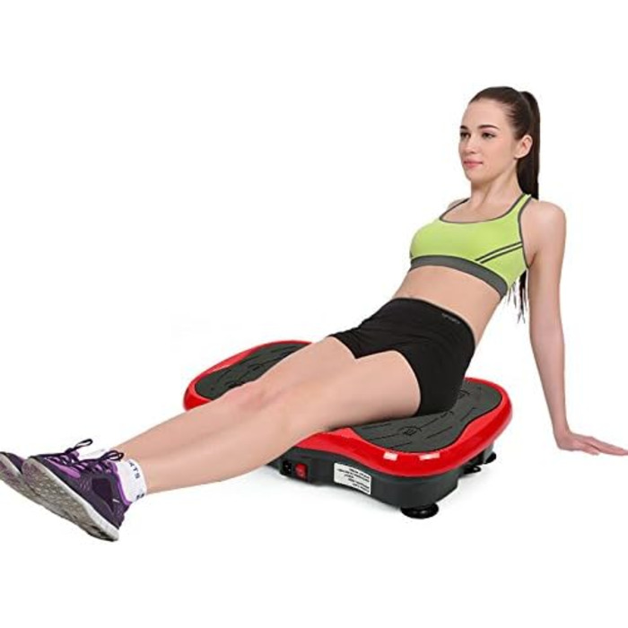 Вібраційна платформа для фітнесу з LCD-дисплеєм, пультом ДУ, 2 еластичними стрічками та Bluetooth-динаміком (чорний/білий, чорний/червоний)