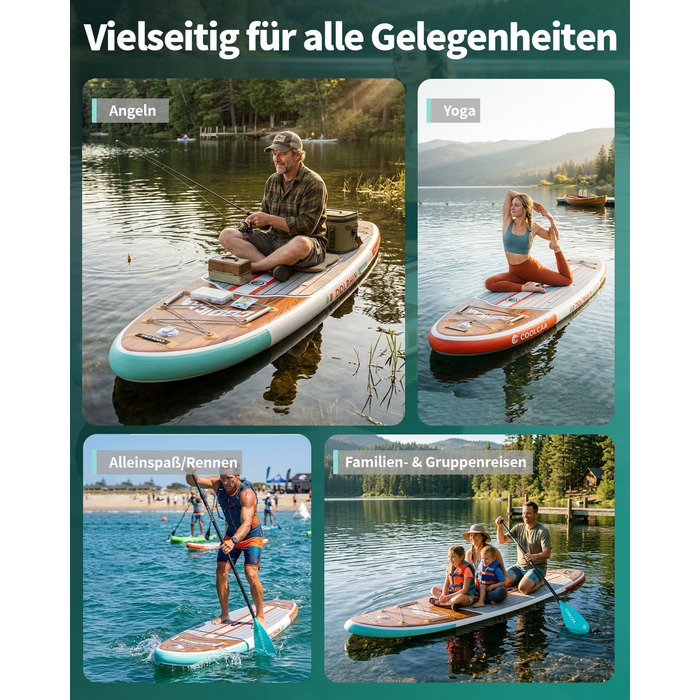 SUP дошка COOLCAA 355 см Timber Skiff надувна з аксесуарами та сумкою для дорослих, вантажопідйомність 222 кг, ширина 86 см