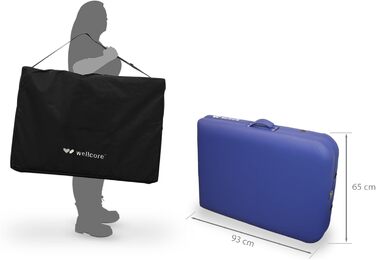 Масажний стіл WELLCORE, складаний, дерев'яний, екошкіра, 185x65 см, регульована висота, знімний підголівник, розширювачі для рук, отвір для обличчя, сріблястий, до 225 кг