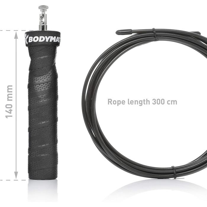 Стрибкове канат BODYMATE з антиковзними ручками, 2 знімні вантажі та регульовані сталеві канати з захистом від зносу для CrossFit, функціональних тренувань та боксу