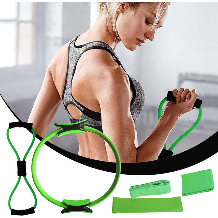 Набір кілець для пілатесу, тренажер для пресу та рук, для фітнесу та схуднення (зелений)