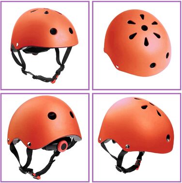 Шолом дитячий регульований для велосипеда, комплект захисту (наколінники, налокітники, рукавиці) 3-10 років, помаранчевий, розмір S (48-54 см)