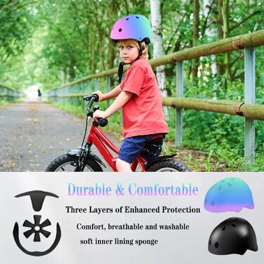 Дитячий велосипедний шолом Kinder-Fahrradhelm з набором захисту (наколінники, налокітники, рукавички) для хлопчиків та дівчаток 3-8 років, рожевий/блакитний/зелений