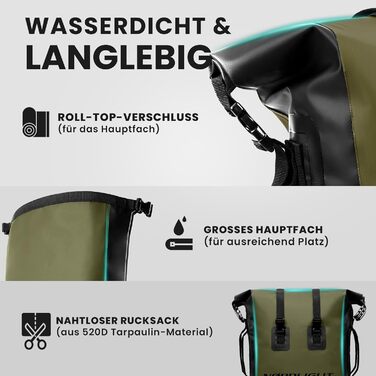 Водонепроникний рюкзак Nordlight Dry Bag 35л з ролтопом, з м'яким плечовим ременем. Підходить для водного спорту, велосипеда, кур'єра, трекінгу та риболовлі (Оливковий, 35 л)