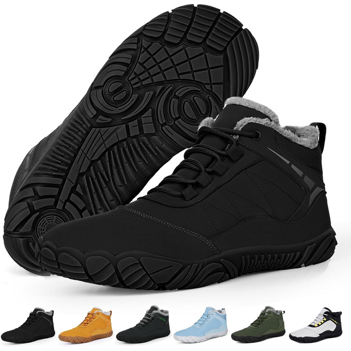 Босижні зимові черевики Ruyi: теплий підкладка, водонепроникність, підошва з протектором, широка передня частина (W09, чорний, 36 EU)