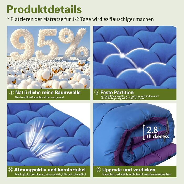 Кемпінгове ліжко з матрацом, розкладне, для відпочинку на природі та вдома, 200 кг, блакитне