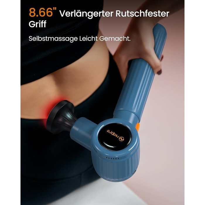 Масажний пістолет Napre з підігрівом та червоною світлотерапією для м'язів спини та шиї, з подовжувальною ручкою та 3 кутами нахилу