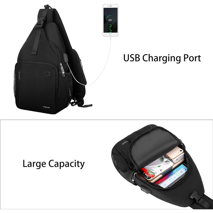 Слінг-рюкзак MOSISO з USB, універсальна сумка на плече для подорожей, прогулянок, міський грудний рюкзак із квадратною передньою кишенею