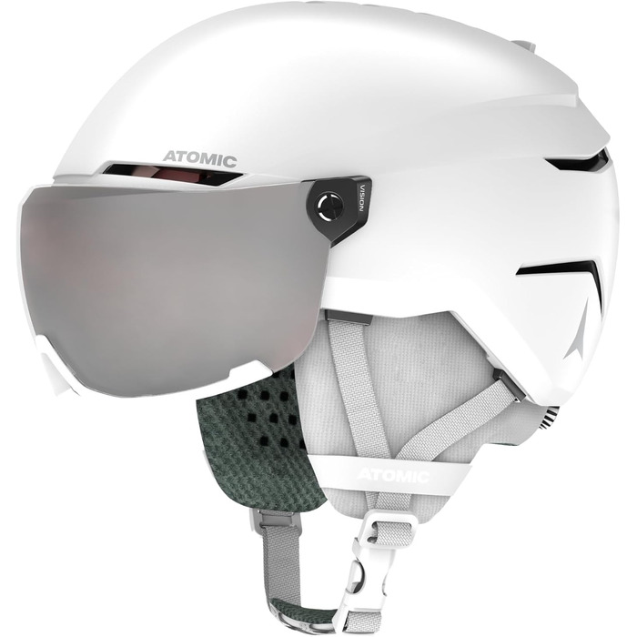Дитячий лижний шолом ATOMIC SAVOR VISOR JR з візором, білий, максимальний захист, вентиляція Aircon, дзеркальна лінза, 51-55 см