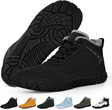 Босижні зимові черевики Ruyi: теплий підкладка, водонепроникність, підошва з протектором, широка передня частина (W09, чорний, 36 EU)