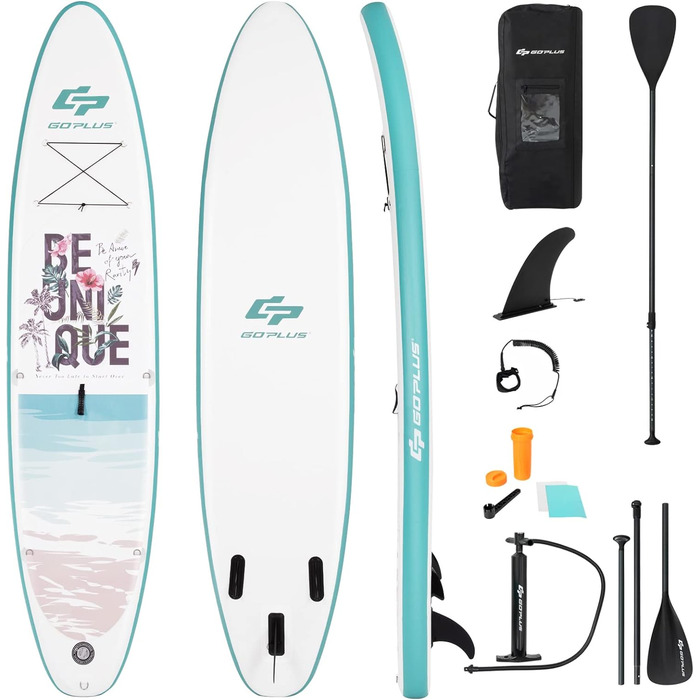 Надувна SUP-дошка COSTWAY 320×76×15 см, комплект: рюкзак, насос, весло, страховка, банджі, ремкомплект, до 150 кг, бірюзова, без сидіння
