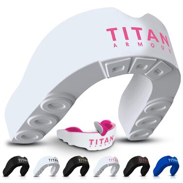 Капа для боксу Titan Armour® подвійна, для дорослих та дітей, індивідуальна, рожева. З кейсом. Для контактних видів спорту (бокс, регбі, MMA, хокей)