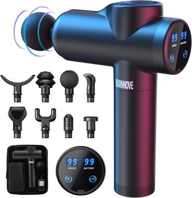 Масажер BURNNOVE для тіла та спини з LED-дисплеєм, 99 режимів, 8 насадок, акумулятор 2550mAh, чорний