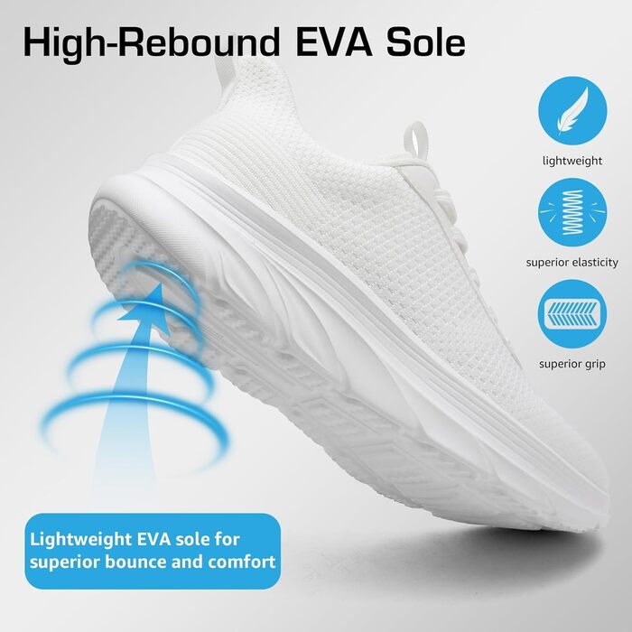 Кросівки Slip-On DimaiGlobal для чоловіків. Легкі, дихаючі спортивні кросівки для занять спортом, відпочинку та бігу. Білі, 44 EU.