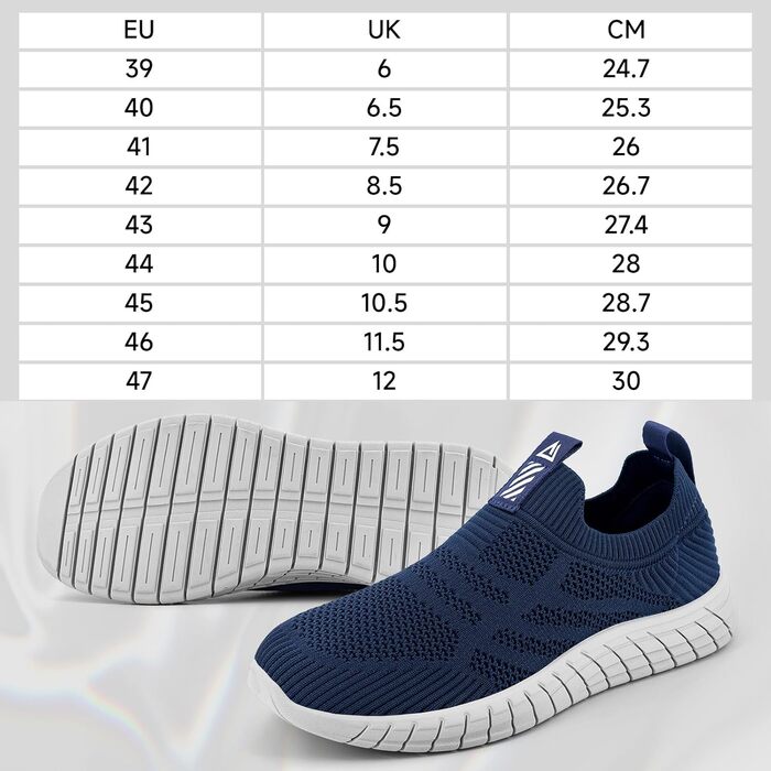 Сліпони чоловічі без шнурівок, спортивні кросівки, сітка, підошва з протиковзким покриттям, для ходьби та бігу, дихаючі, розмір 45 EU, темно-синій