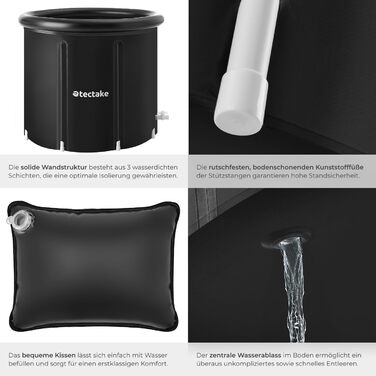 Тектейк® Ванна для криотерапії з кришкою, бак для крижаних ванн, ванна для холодної терапії, бак для льоду, надувна ванна, складана ванна для дорослих - Ø 90 x 75 см