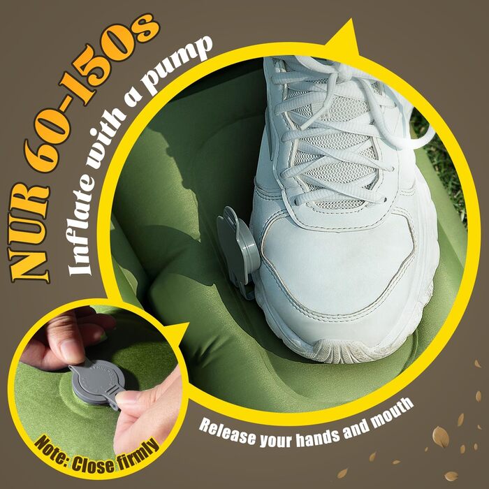 Каремат для кемпінгу, надувний, з інтегрованою помпою, компактний, для подорожей та походів (зелений)