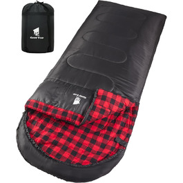 Спальний мішок GEERTOP XXL 4 сезони, фланель, 220x100 см, для дорослих, кемпінг, подорожі, туризм (чорний з червоною клітинкою)