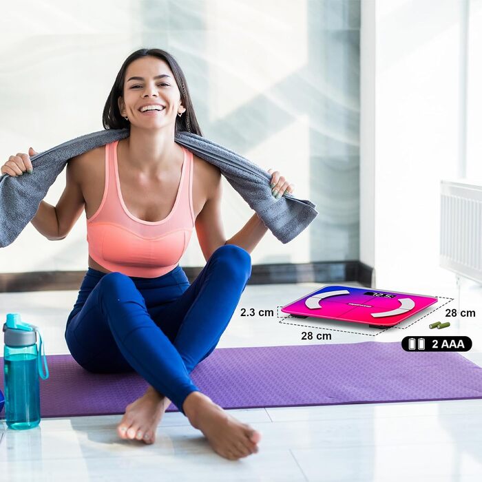 Персональні ваги Healthkeep з імпедансометрією, Bluetooth, високою точністю, 13 індикаторами, додатком для Android та iOS, макс. вага 180 кг, 28x28 см, мультиколір