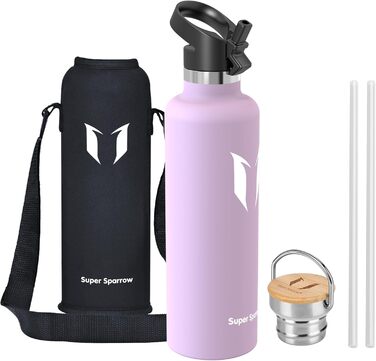 Термос-пляшка Super Sparrow з нержавіючої сталі - 350/500/620/750/1000 мл - Без витоку, BPA-Free. Ідеально для дітей, спорту, школи, фітнесу. З двома кришками (1000 мл, з квітковим дизайном)