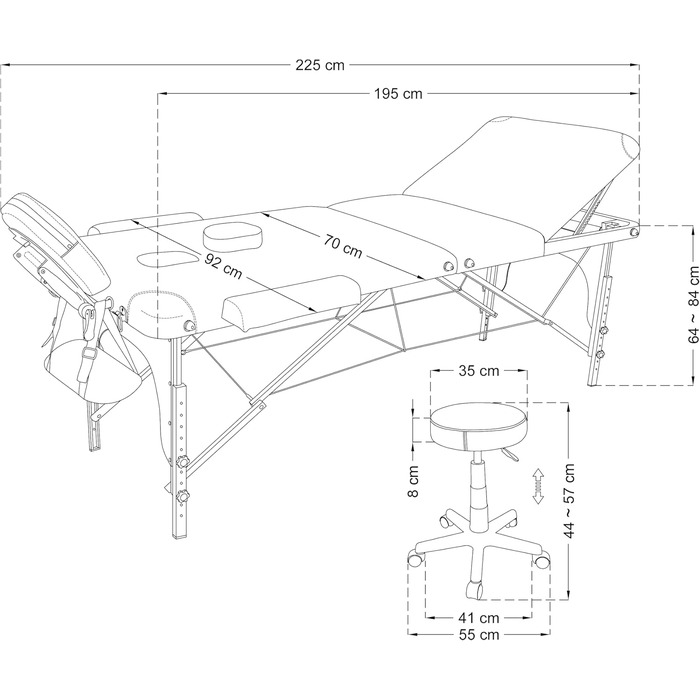 Мобільний масажний стіл Beltom® з 3 зонами, складний + табурет для косметології - Рожевий