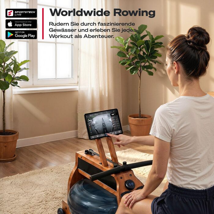 Гребний тренажер для дому PROwer WRX500 з водним/магнітним опором, LED-дисплеєм, Bluetooth, вертикальним зберіганням