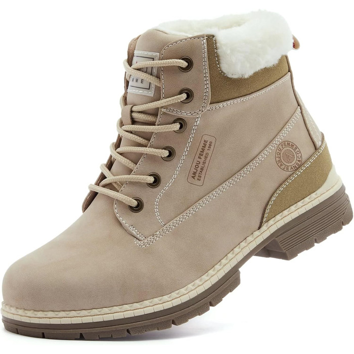 Черевики для туризму та зимові черевики ANJOUFEMME для жінок, водонепроникні та теплі зимові черевики для активного відпочинку, трекінгу та зимових прогулянок, 38 EU, колір: бежевий з хутром