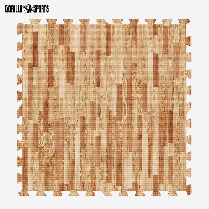 Набір захисних пазл-килимків для підлоги GORILLA SPORTS (16 шт), 60x60x1.2 см, EVA піна, під дерево, 5.76 м² — килимок для фітнесу та тренувань