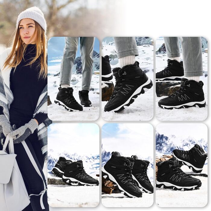 Зимові черевики ASHION для жінок: утеплені, водонепроникні, для прогулянок та походів, розмір 36-42, чорно-білі