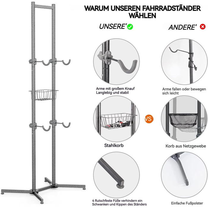 Підставка для велосипедів CXWXC на 4 велосипеда, до 70 кг, для гаража, дому, вулиці