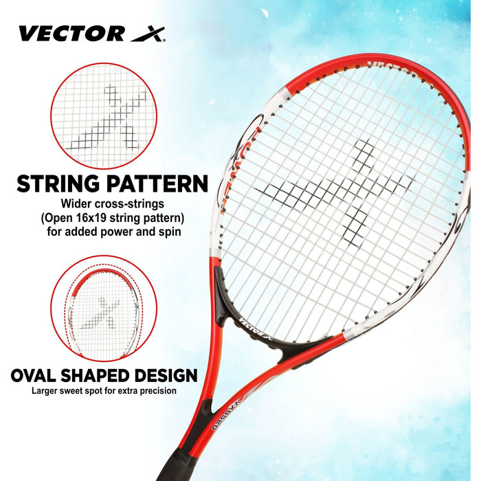 Ракетка для тенісу Vector X VXT-520 графітова, 27 дюймів, червоно-біла - легка, з амортизацією