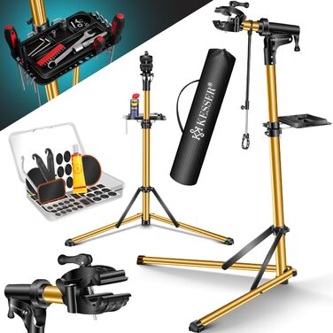 Підставка для велосипедів KESSER® Profi Alu: Ремонт, обслуговування, 360° обертання. Підходить для гірських, електровелосипедів та звичайних велосипедів. В комплекті сумка, набір для ремонту та магнітний органайзер для інструментів.