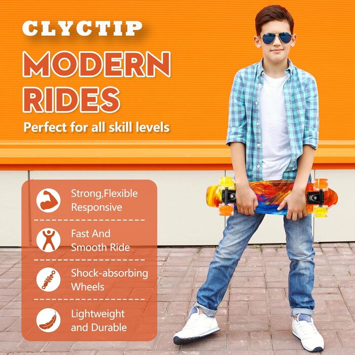Скейтборд CLYCTIP Mini Cruiser 22 дюйми з підсвічуванням та ABEC-11 підшипниками для дітей та початківців (різнокольоровий)