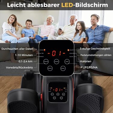 Еліптичний тренажер COSTWAY Mini під стіл, електричний з LED-дисплеєм та пультом, для дому, портативний, червоний