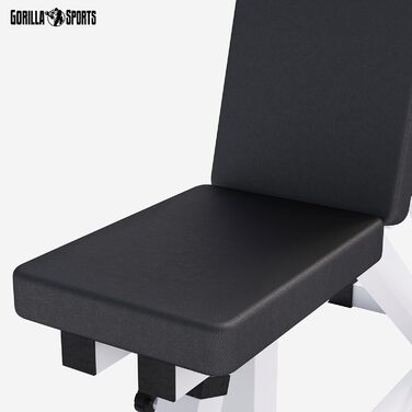 GORILLA SPORTS® Регульована лавка для жиму 200 кг, чорна/біла — тренувальна лавка, негативна, похила, універсальна для фітнесу вдома