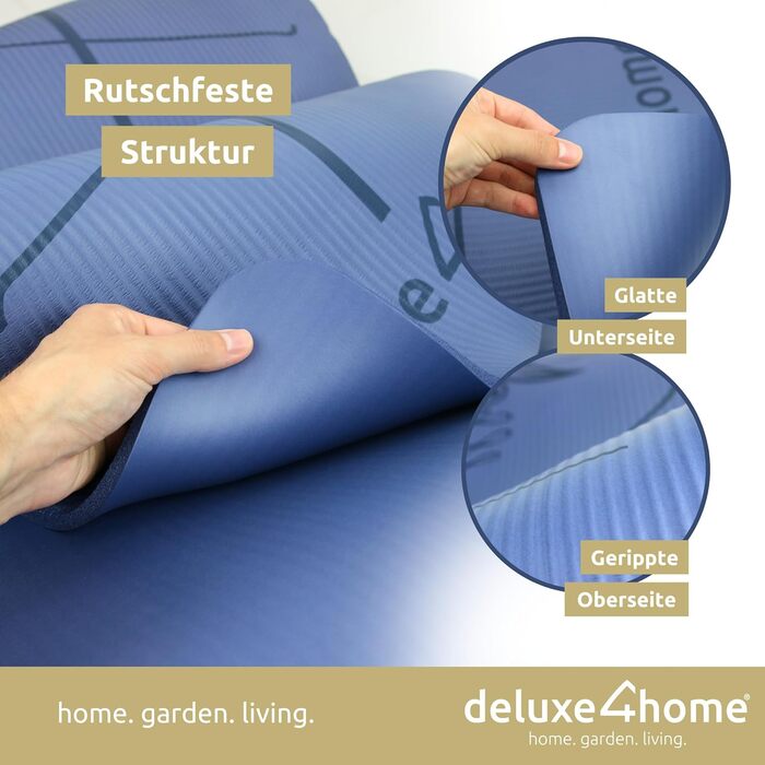 Йога мат для занять фітнесом та пілатесом Deluxe4home® | Антиковзка, з лінійками, з ручкою | Синій