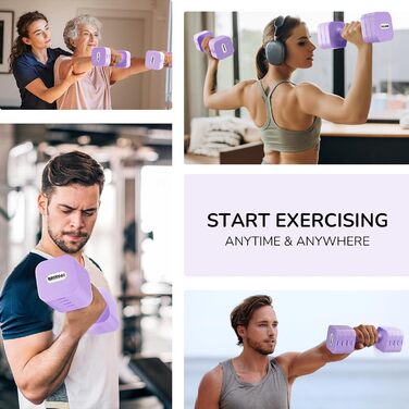 Регульовані гантелі 2шт, набір 20 кг, 5-в-1 (2/4/6/8/10 кг), для фітнесу, дому, силових тренувань (фіолетовий)