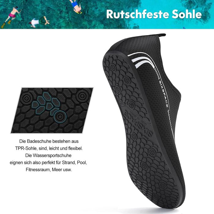 Шкарпетки для плавання та водних видів спорту Sixspace, чорні, розмір 34-47