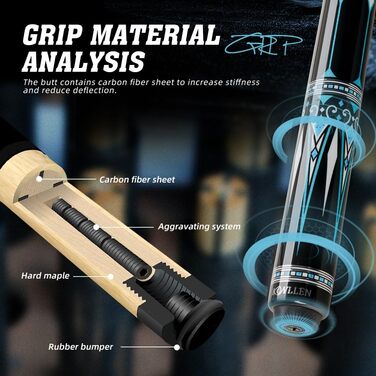 KONLLEN Billardqueue з карбону, 58 дюймів, професійний биль для більярду для дорослих, повна карбонова технологія, мінімальне відхилення, биль з наконечником 12,5 мм (Pro Taper, ультрагладкий) (KL-15WBF)