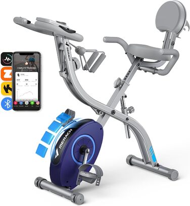 MERACH 4-в-1 велотренажер складаний, Hometrainer з LCD монітором та вимірюванням пульсу, магнітне ергометр, фітнес-велосипед для дому, срібний