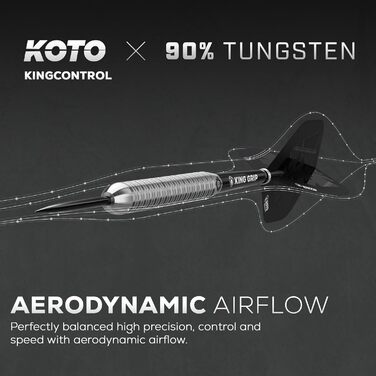 KOTO Kingcontrol 90% Дартс комплект, чорний, 3 дротики, кейс, кільцевий грип