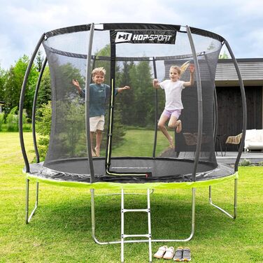 Трамплін Hop-Sport Outdoor – діаметр 244/305/366/427/488 см. Комплект з захисним сіткою, вигнутими ніжками та сертифікатами безпеки. З драбиною та захисним бордюром.