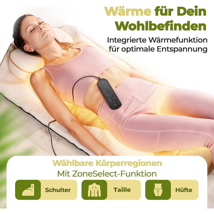 Електрична масажна килимок VitaStretch з льону | 4 програми для спини, плечей, стегон | Функція підігріву, таймер