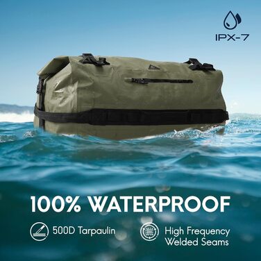 Водонепроникний рюкзак Haimont 60L, RollTop, для пляжу, човнів, каяків, кемпінгу, риболовлі та мотоциклів (армійний зелений)